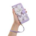 Honor 600 Smart Blomstret pung etui med kortholdere - lyslilla