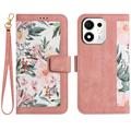 Honor 600 Smart Blomstret pung etui med kortholdere - pink