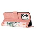 Honor 600 Smart Blomstret pung etui med kortholdere - pink