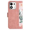 Honor 600 Smart Blomstret pung etui med kortholdere - pink