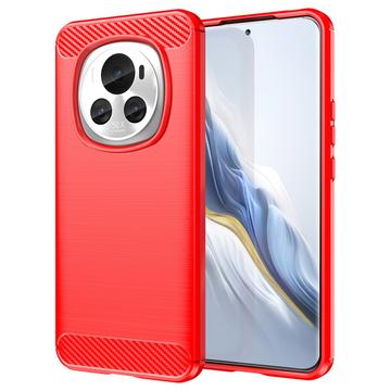Honor Magic6 Børstet TPU Cover - Karbonfiber - Rød