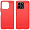 Honor X6b Børstet TPU Cover - Karbonfiber - Rød
