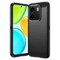 Honor X6e Børstet TPU Cover - Karbonfiber - Sort