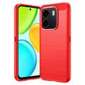 Honor X6e Børstet TPU Cover - Karbonfiber - rød