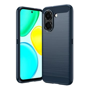 Honor X7e Børstet TPU Cover - Karbonfiber - blå