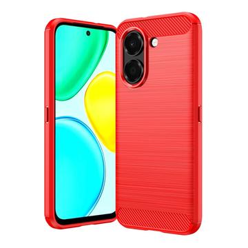 Honor X7e Børstet TPU Cover - Karbonfiber - rød