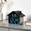 Multifunktionelt digitalt LED-vækkeur i form af et hus – sort