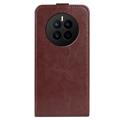 Huawei Mate 50 Vertikal Flip Taske med Kortholder - Brun