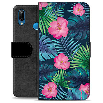 Huawei P20 Lite Premium Flip Cover med Pung - Tropiske Blomster
