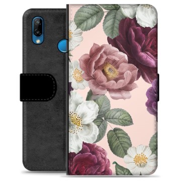 Huawei P20 Lite Premium Flip Cover med Pung - Romantiske Blomster