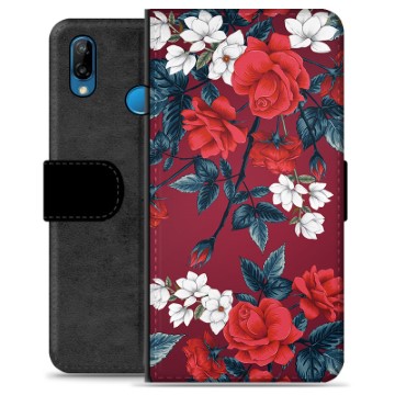 Huawei P20 Lite Premium Flip Cover med Pung - Vintage Blomster