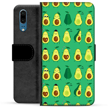 Huawei P20 Premium Flip Cover med Pung - Avocadomønster