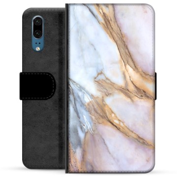Huawei P20 Premium Flip Cover med Pung - Elegant Marmor