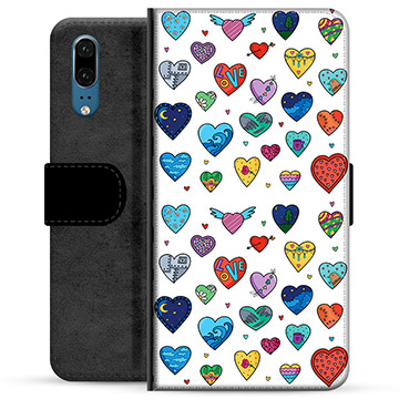Huawei P20 Premium Flip Cover med Pung - Hjerter