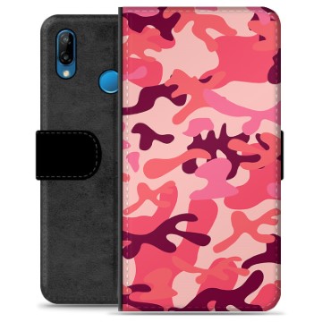 Huawei P30 Lite Premium Flip Cover med Pung - Pink Camouflage