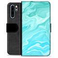 Huawei P30 Pro Premium Flip Cover med Pung - Blå Marmor