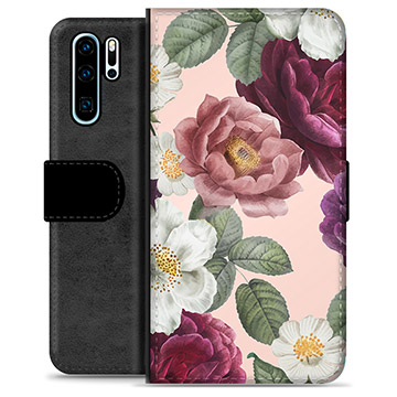 Huawei P30 Pro Premium Flip Cover med Pung - Romantiske Blomster