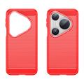 Huawei Pura 80 Pro/80 Pro+/80 Ultra Børstet TPU Cover - Karbonfiber - rød