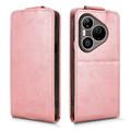 Huawei Pura 90 Pro lodret flip-etui med stativ - rosaguld