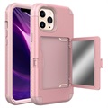 iPhone 12 Pro Max Hybrid Cover med Spejl og Kortholder - Pink