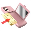 iPhone 12 Pro Max Hybrid Cover med Spejl og Kortholder - Pink