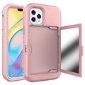 iPhone 12/12 Pro Hybrid Cover med Spejl og Kortholder - Pink