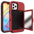 iPhone 12/12 Pro Hybrid Cover med Spejl og Kortholder - Rød