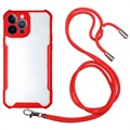iPhone 13 Pro Max Hybrid Cover med Nøglesnor - Rød