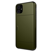 iPhone 11 Hybrid Cover med Glidende Kortslot - Army Grøn