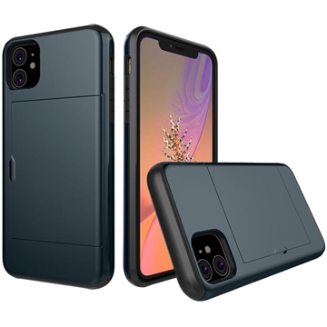 iPhone 11 Hybrid Cover med Glidende Kortslot - Mørkeblå