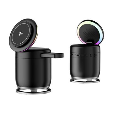 JJT-C52 Qi2 3-i-1 magnetisk trådløs oplader med højttaler og RGB - 15W - Sort