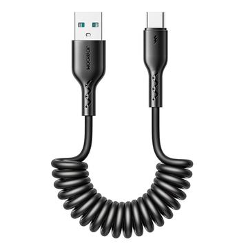 Joyroom 3A Easy-Travel oprullet USB-A til USB-C-kabel til hurtig opladning - 1.5m - Sort