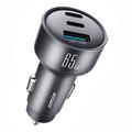 Joyroom JR-CCN19 65W biloplader med 3 porte (PD/QC) - 2x USB-C, USB-A - Grå