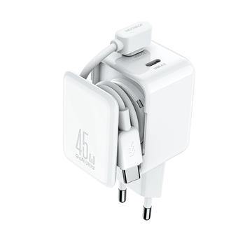 Joyroom JR-TCL05 45W GaN-vægoplader med to USB-C-porte og kabelarrangør - hvid