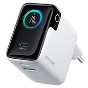 Joyroom PODIX TF70 70W GaN-oplader - 2x USB-C, USB-A, digitalt display - hvid