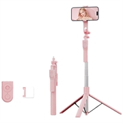 K50 Bluetooth Selfie Stick-stativ med TikTok-fjernbetjening, 6-tilstandslys - Pink
