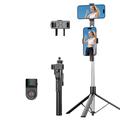 K50 dobbelt telefonklips Bluetooth selfiestangstativ med fjernbetjening