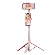 K50 dobbelt telefonklips Bluetooth selfiestangstativ med fjernbetjening