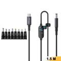 K595-8 USB-C/DC-strømkabel 140W – 8 adaptere, digitalt display – 1.5m – sort