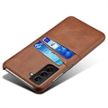 Samsung Galaxy S22 5G KSQ Belagt Plastikcover med Kortlommer - Brun
