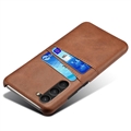 Samsung Galaxy S23 5G KSQ Belagt Plastikcover med Kortlommer - Brun