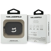 AirPods Pro 3 Karl Lagerfeld Choupette Head 3D silikoneetui - Sort
