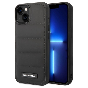 iPhone 15 Karl Lagerfeld Quilted Puffy Metal Logo Cover - Sort