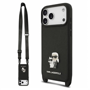 iPhone 18 Pro Max Karl Lagerfeld Saffiano Crossbody Metal Karl & Choupette Cover - Sort