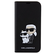 iPhone 15 Karl Lagerfeld Saffiano Karl & Choupette NFT Flip Cover - Sort