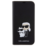 iPhone 15 Pro Karl Lagerfeld Saffiano Karl & Choupette NFT Flip Cover - Sort
