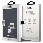 iPhone 15 Pro Max Karl Lagerfeld Saffiano Karl & Choupette NFT Flip Cover - Sort