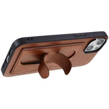 iPhone 14 Plus Belagt Cover med Kortholder og Kickstand - Brun