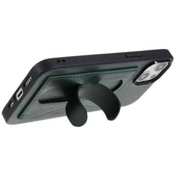 iPhone 14 Plus Belagt Cover med Kortholder og Kickstand - Grøn