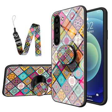 Checkered Pattern Samsung Galaxy S23 5G Hybrid Cover - Farverig Mandala